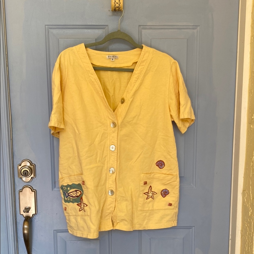 Yellow Button Down Mini Dress Cover-Up